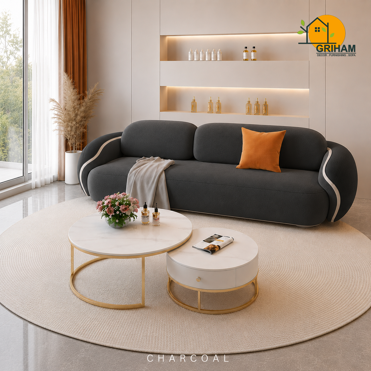 Lagoon Petal Sofa - 3 Seater in Charcoal | Griham Decor