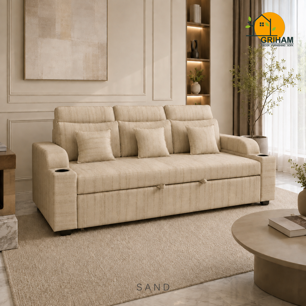 Metro Sofa-Cum-Bed - 3 Seater in Sand | Griham Decor