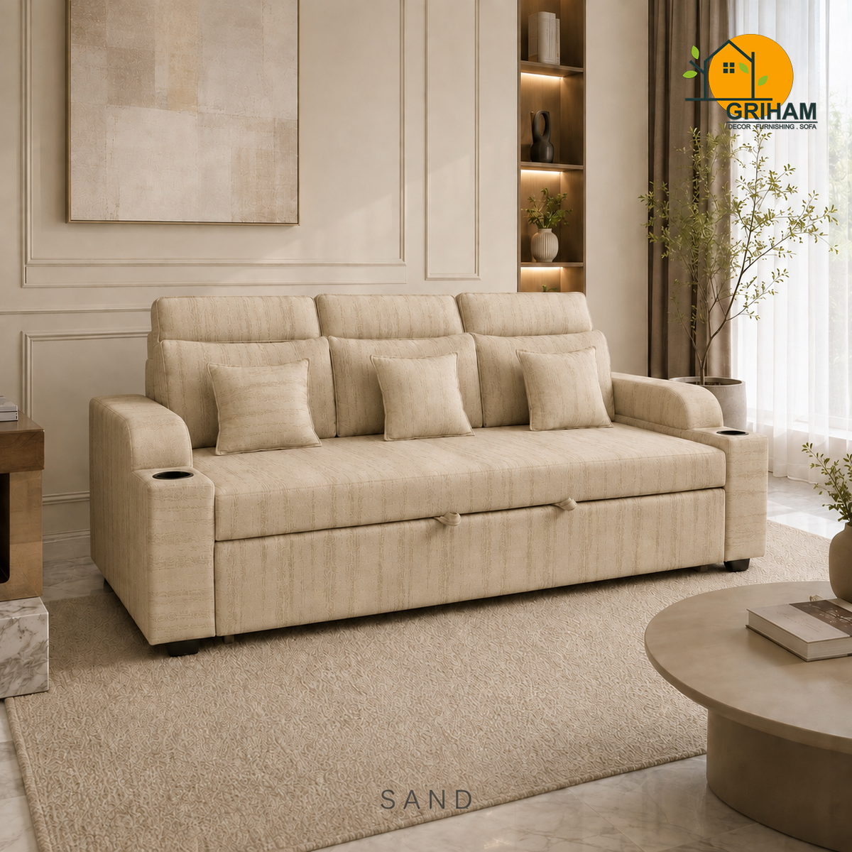 Metro Sofa-Cum-Bed - 3 Seater in Sand | Griham Decor