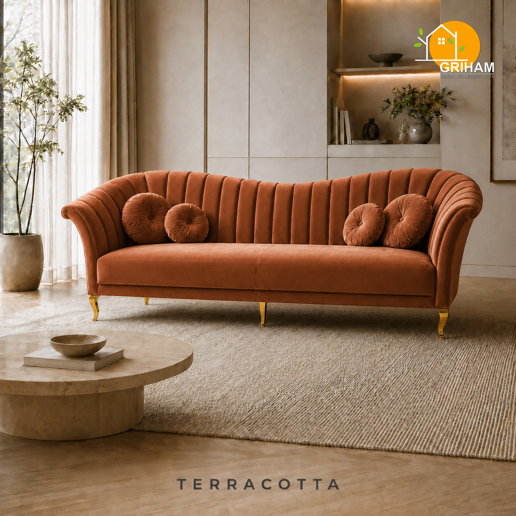 Celeste Fan-Back Sofa - 3 Seater in Terracotta | Griham Decor