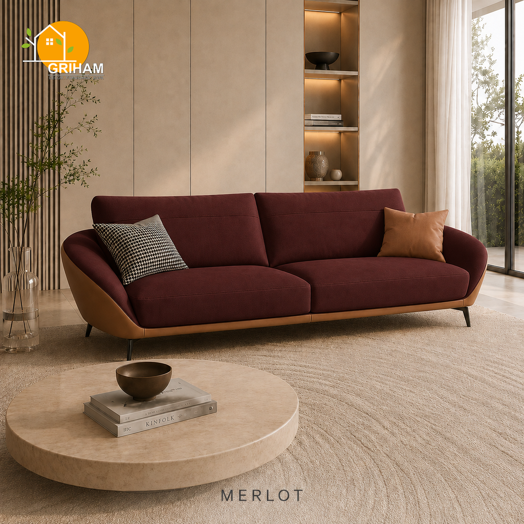 Valencia Shell Sofa - 3 Seater in Merlot | Griham Decor