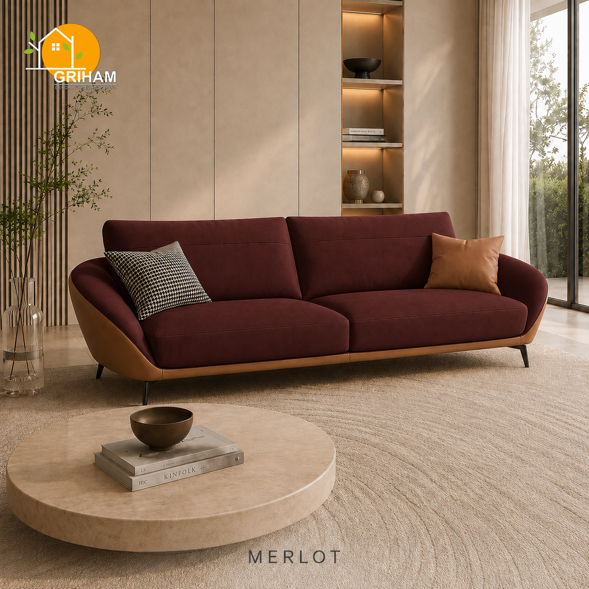 Valencia Shell Sofa - 3 Seater in Merlot | Griham Decor