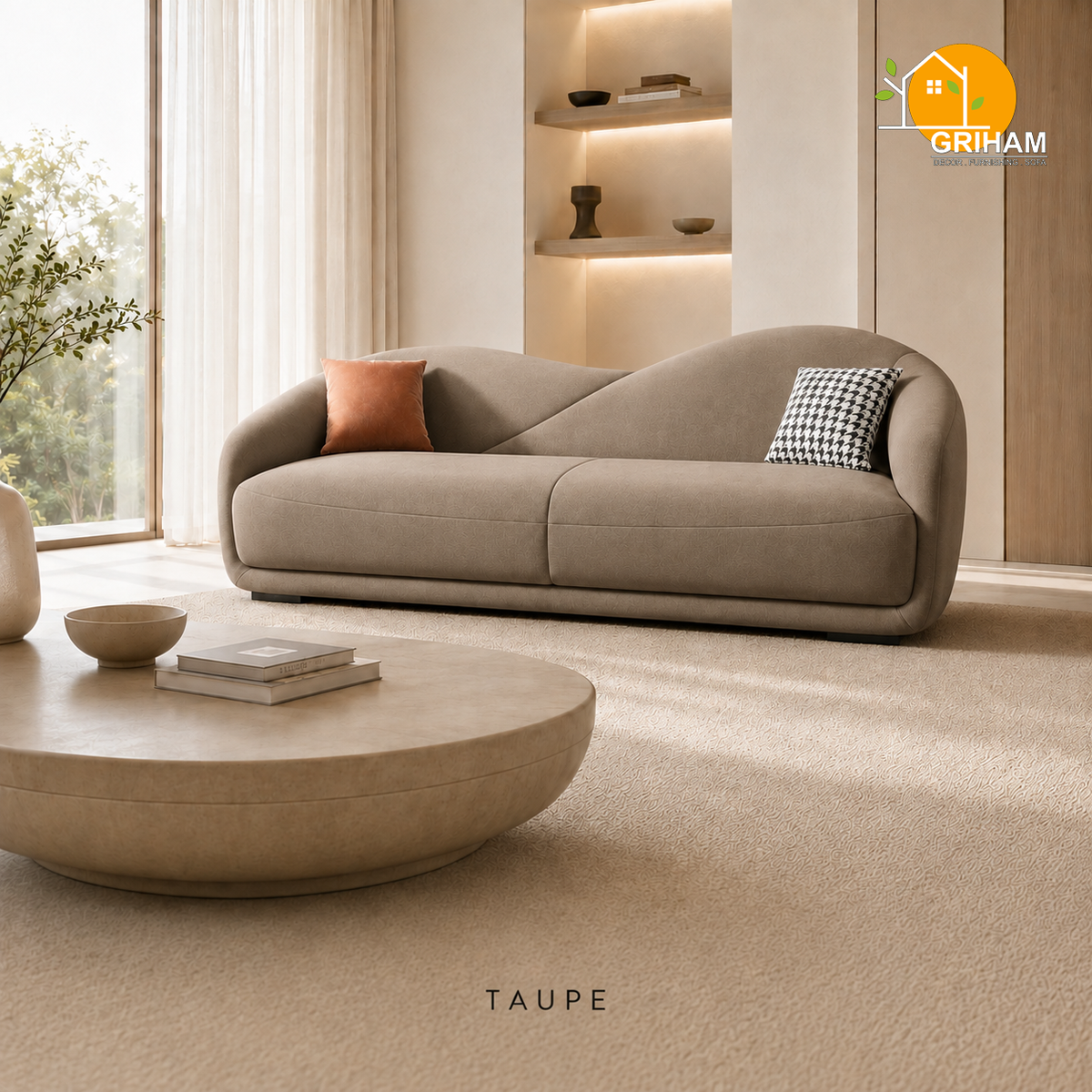 Serene Wave Sofa - 3 Seater in Taupe | Griham Decor