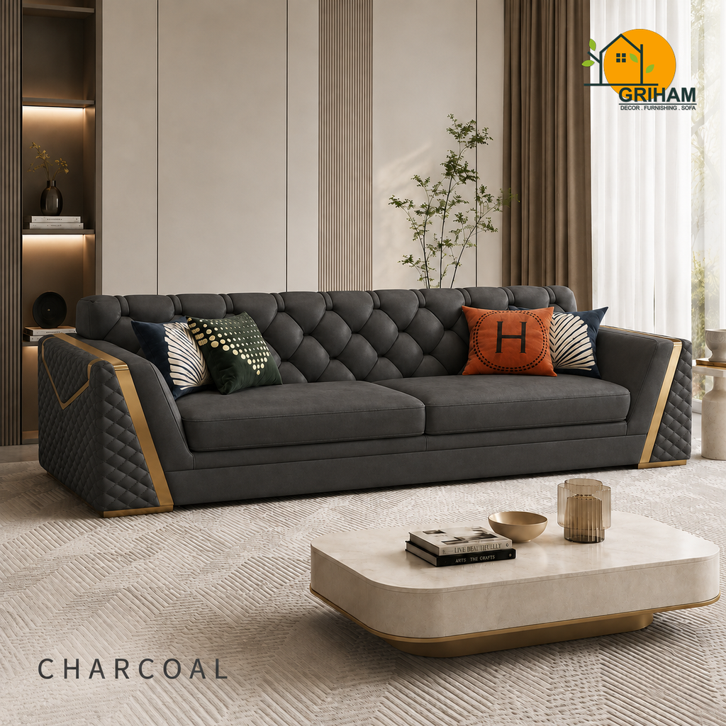 Imperial Diamond Sofa - 3 Seater in Charcoal | Griham Decor