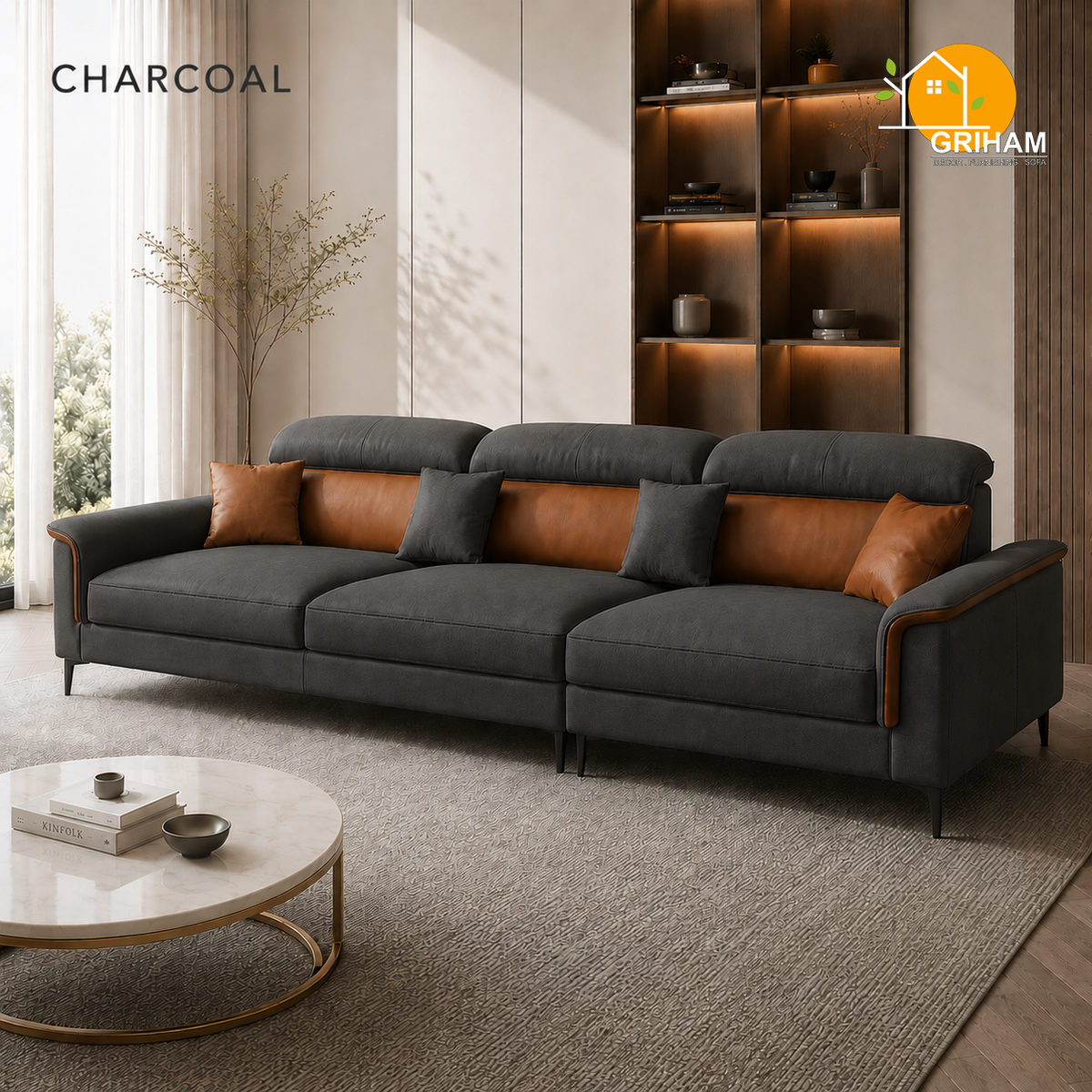 Milano Executive Sofa - 3 Seater in Charcoal | Griham Decor
