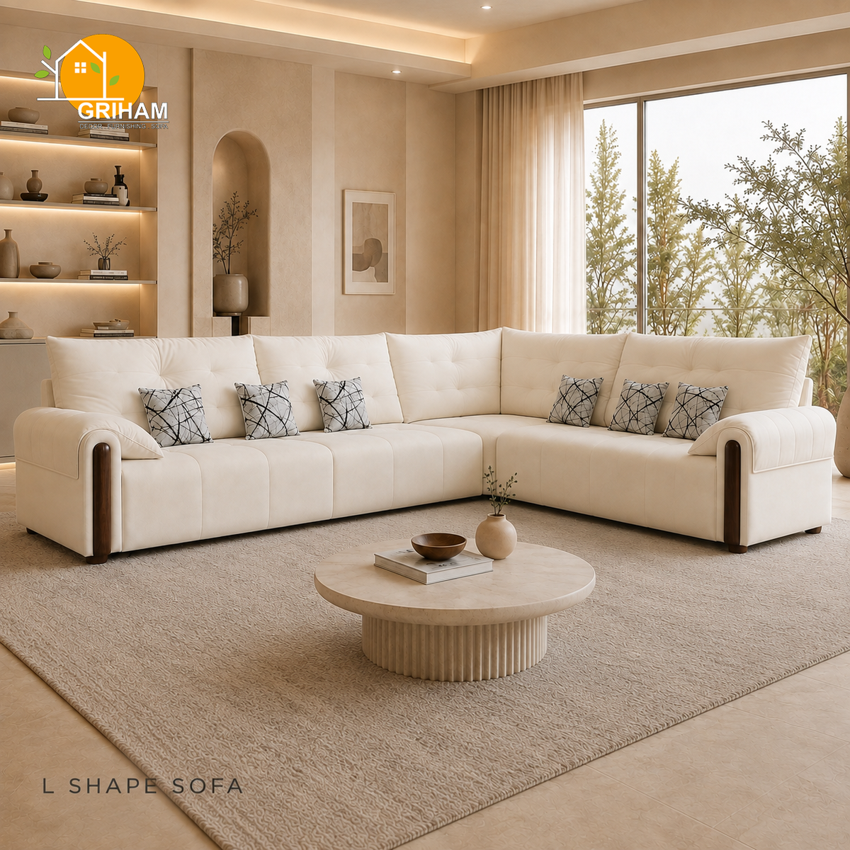 Cambridge Pillow-Back Sofa - 3+2 Corner in Ivory | Griham Decor