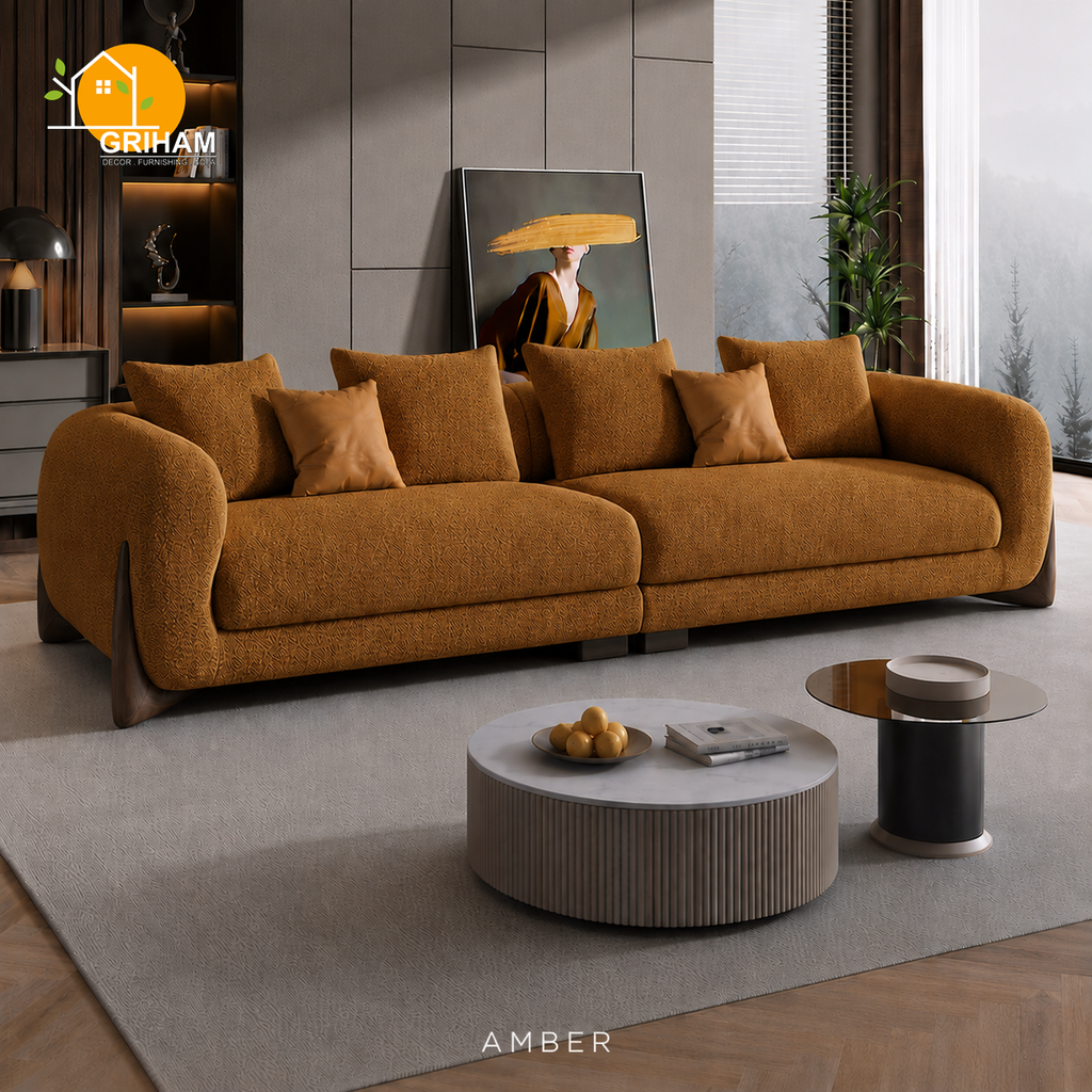 Cannes Boucle Sofa - 3 Seater in Amber | Griham Decor