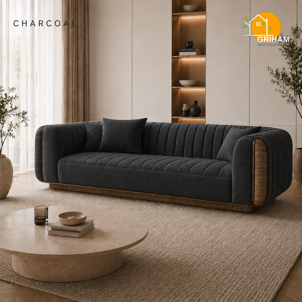 Riviera Channel Sofa - 3 Seater in Charcoal | Griham Decor
