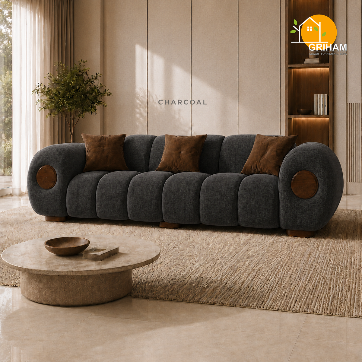 Orbit Statement Sofa - 3 Seater in Charcoal | Griham Decor