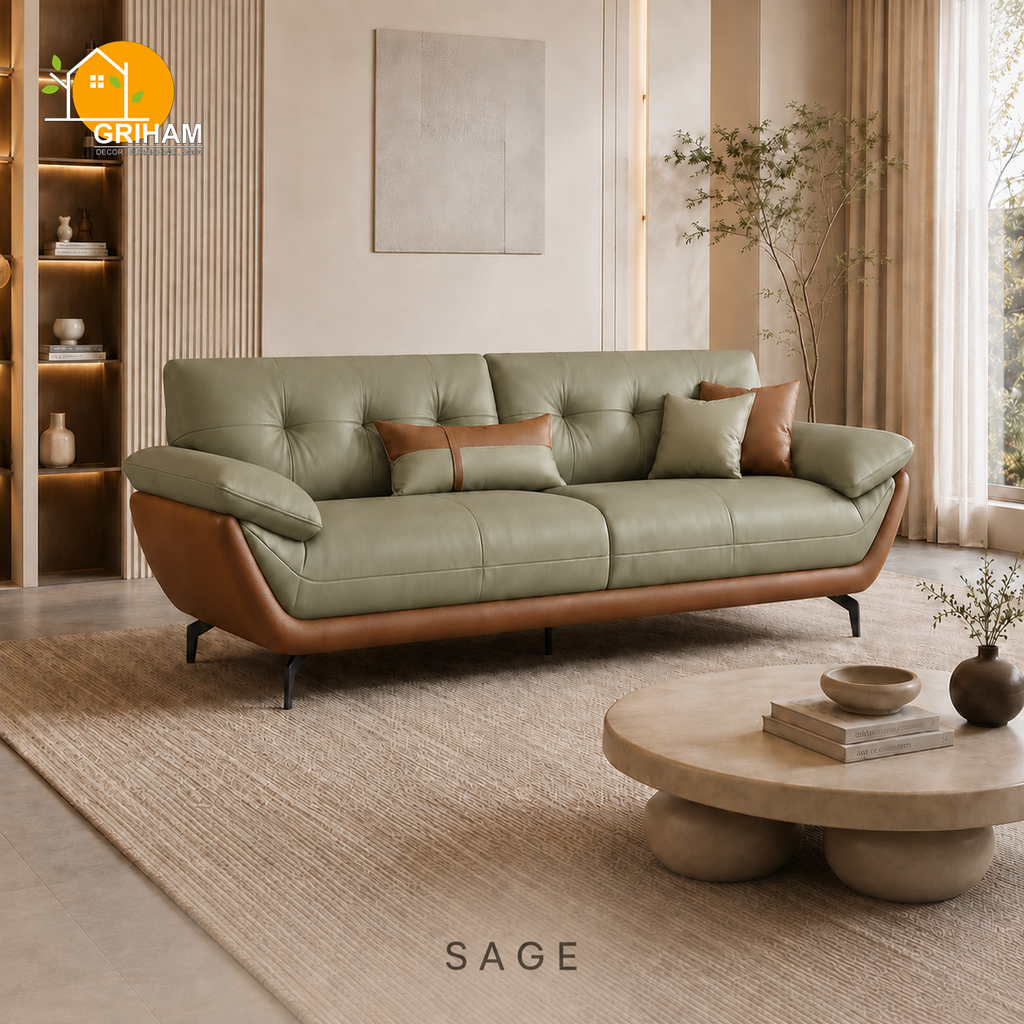 Monaco Curve Sofa - 3 Seater in Sage | Griham Decor