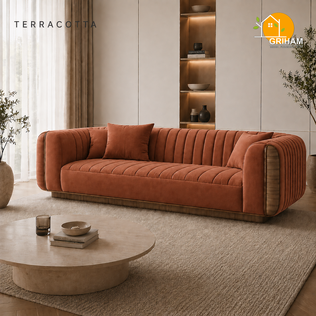 Riviera Channel Sofa - 3 Seater in Terracotta | Griham Decor