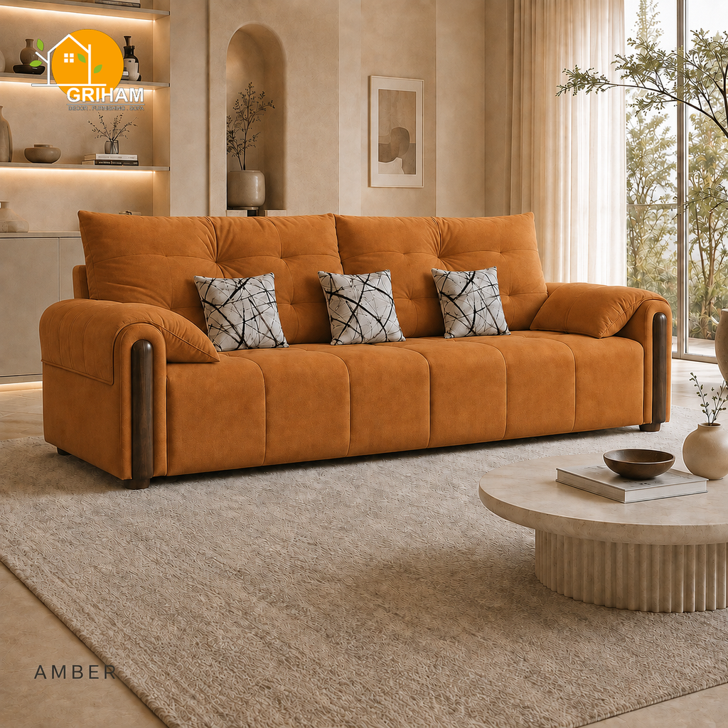 Cambridge Pillow-Back Sofa - 3 Seater in Amber | Griham Decor