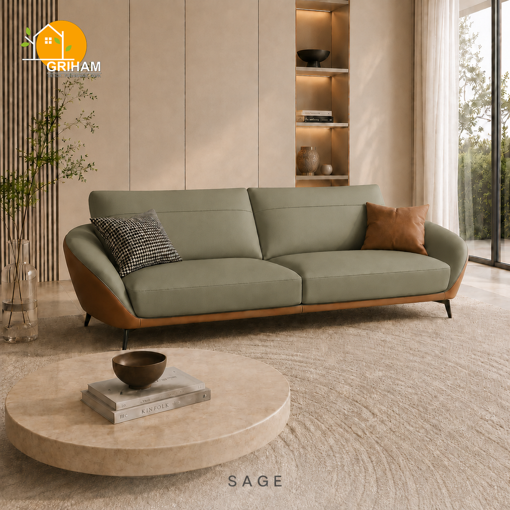 Valencia Shell Sofa - 3 Seater in Sage | Griham Decor