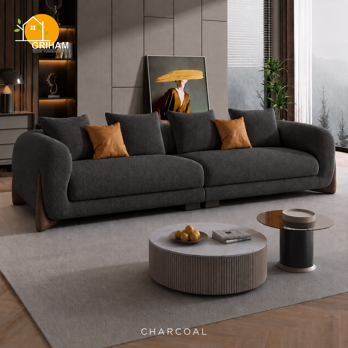 Cannes Boucle Sofa - 3 Seater in Charcoal | Griham Decor