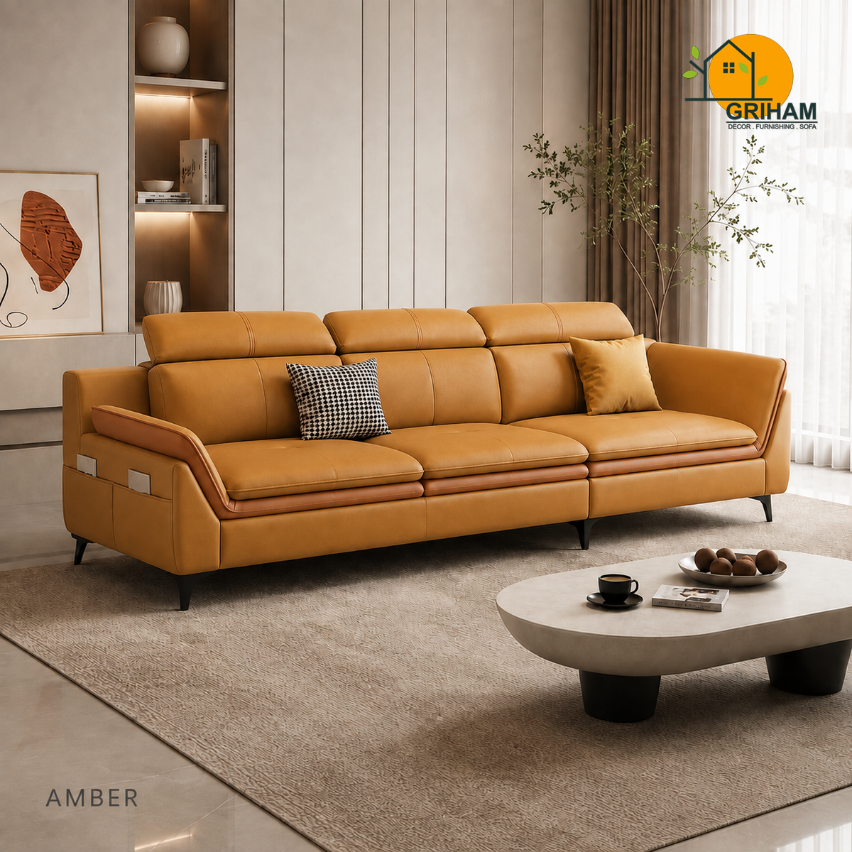 Aero Duo-Tone Sofa - 3 Seater in Amber | Griham Decor