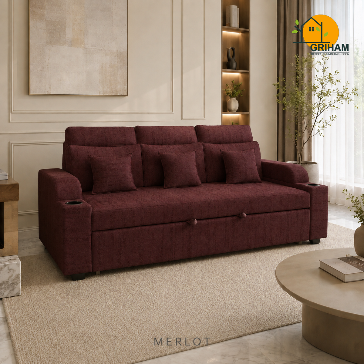 Metro Sofa-Cum-Bed - 3 Seater in Merlot | Griham Decor