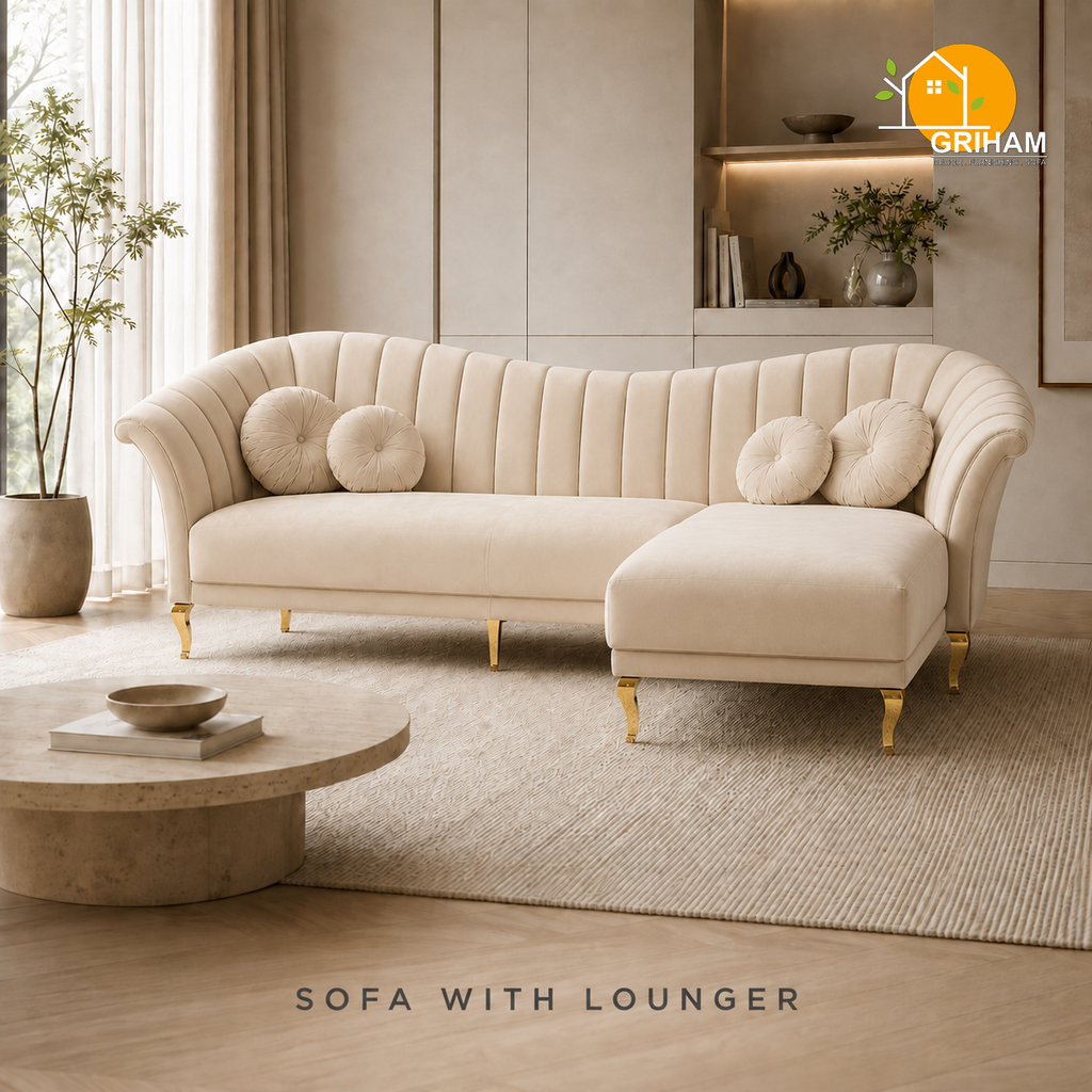 Celeste Fan-Back Sofa - 3+Lounger in Ivory | Griham Decor