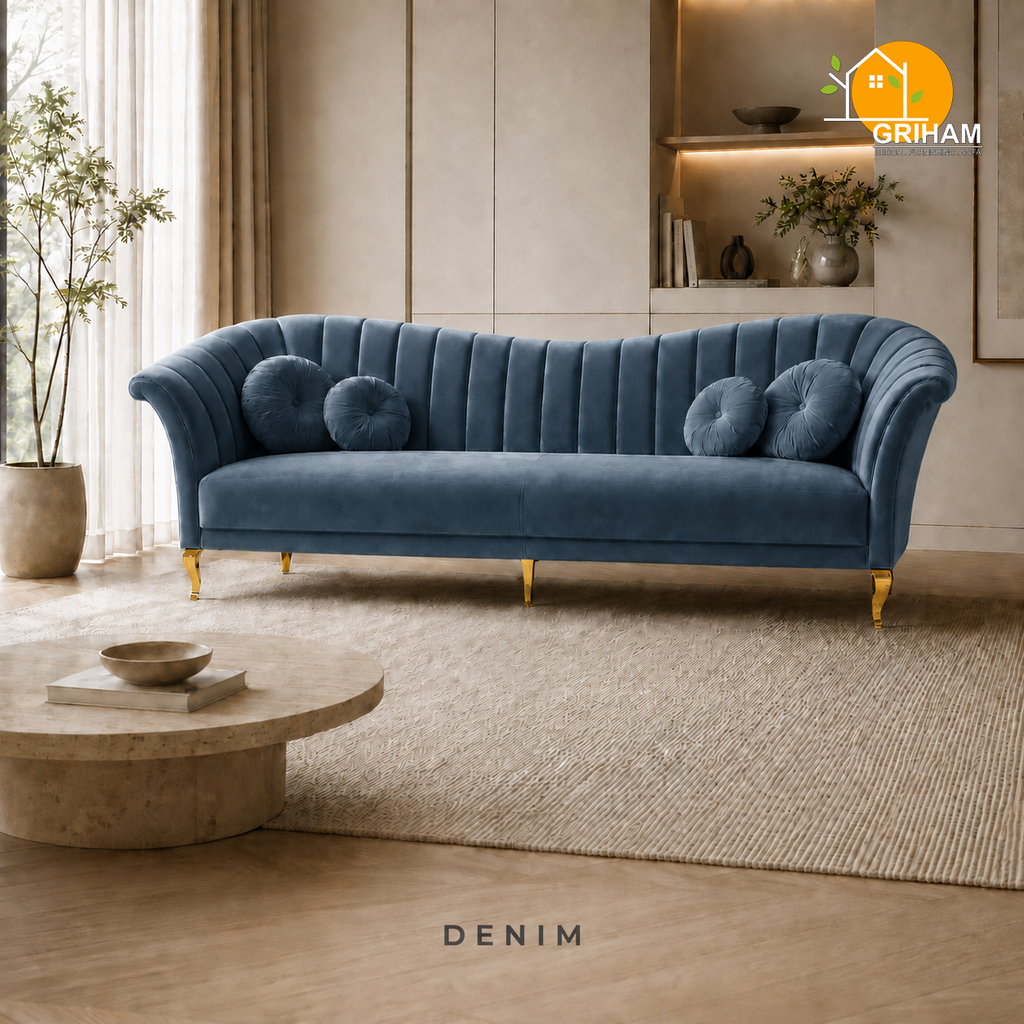 Celeste Fan-Back Sofa - 3 Seater in Denim | Griham Decor