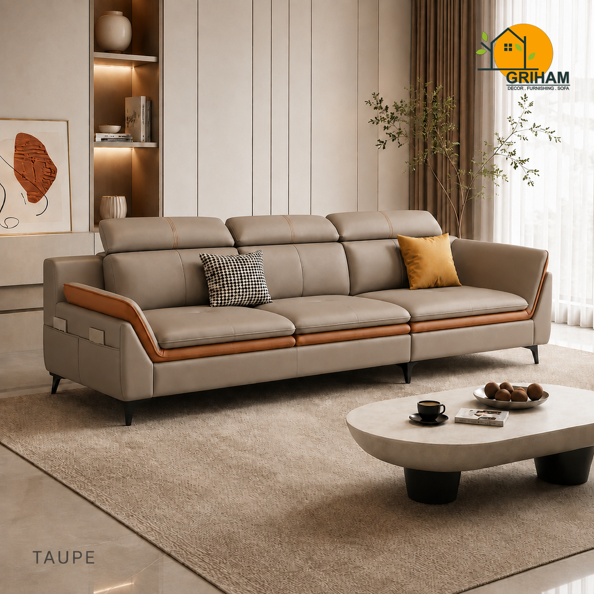 Aero Duo-Tone Sofa - 3 Seater in Taupe | Griham Decor