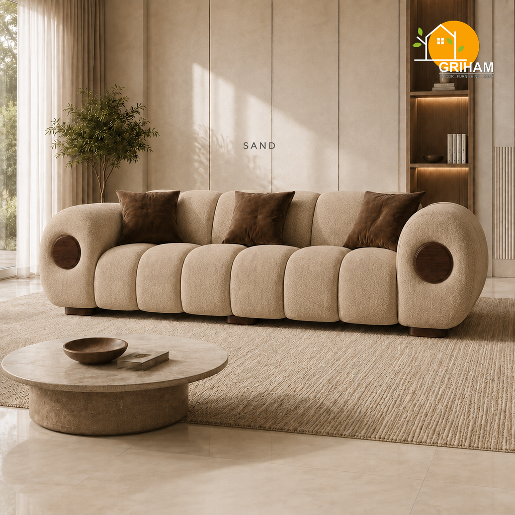 Orbit Statement Sofa - 3 Seater in Sand | Griham Decor