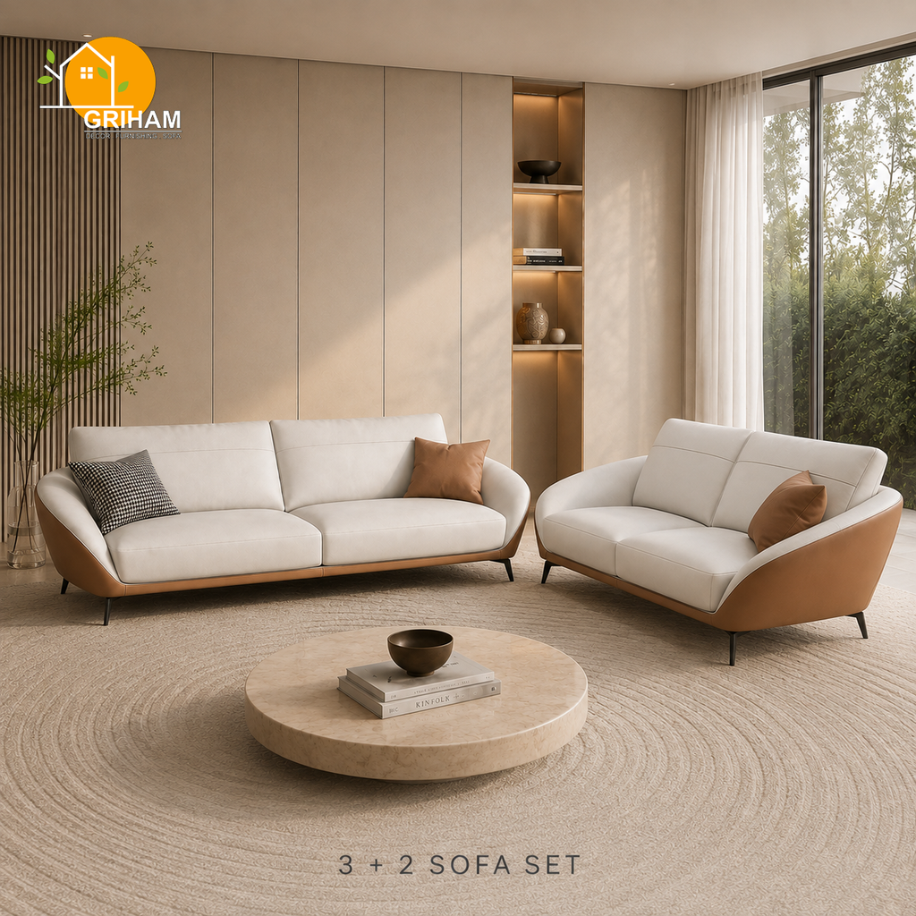 Valencia Shell Sofa - 3+2 Seater in Ivory | Griham Decor