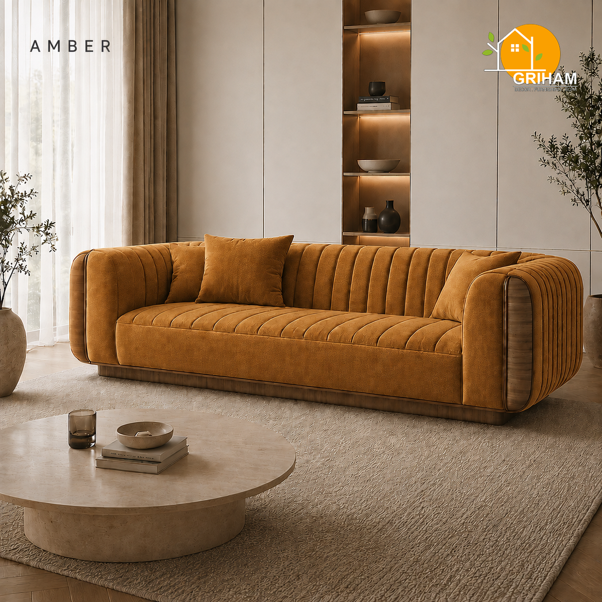 Riviera Channel Sofa - 3 Seater in Amber | Griham Decor
