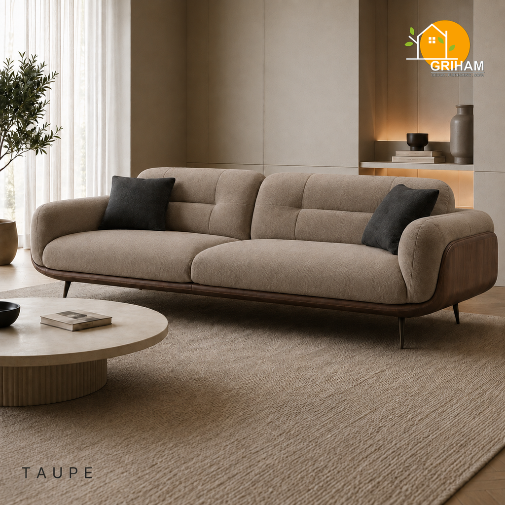 Oslo Walnut Wrap Sofa - 3 Seater in Taupe | Griham Decor
