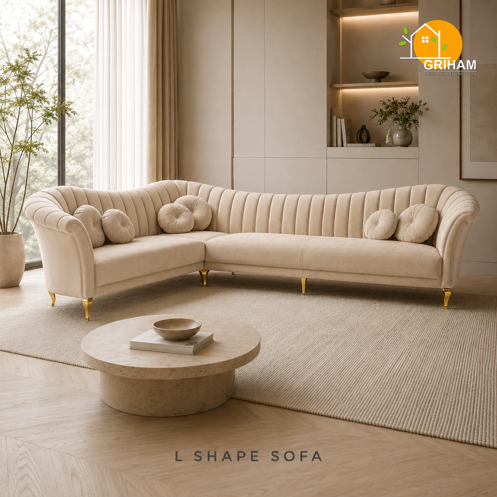 Celeste Fan-Back Sofa - 3+2 Corner in Ivory | Griham Decor