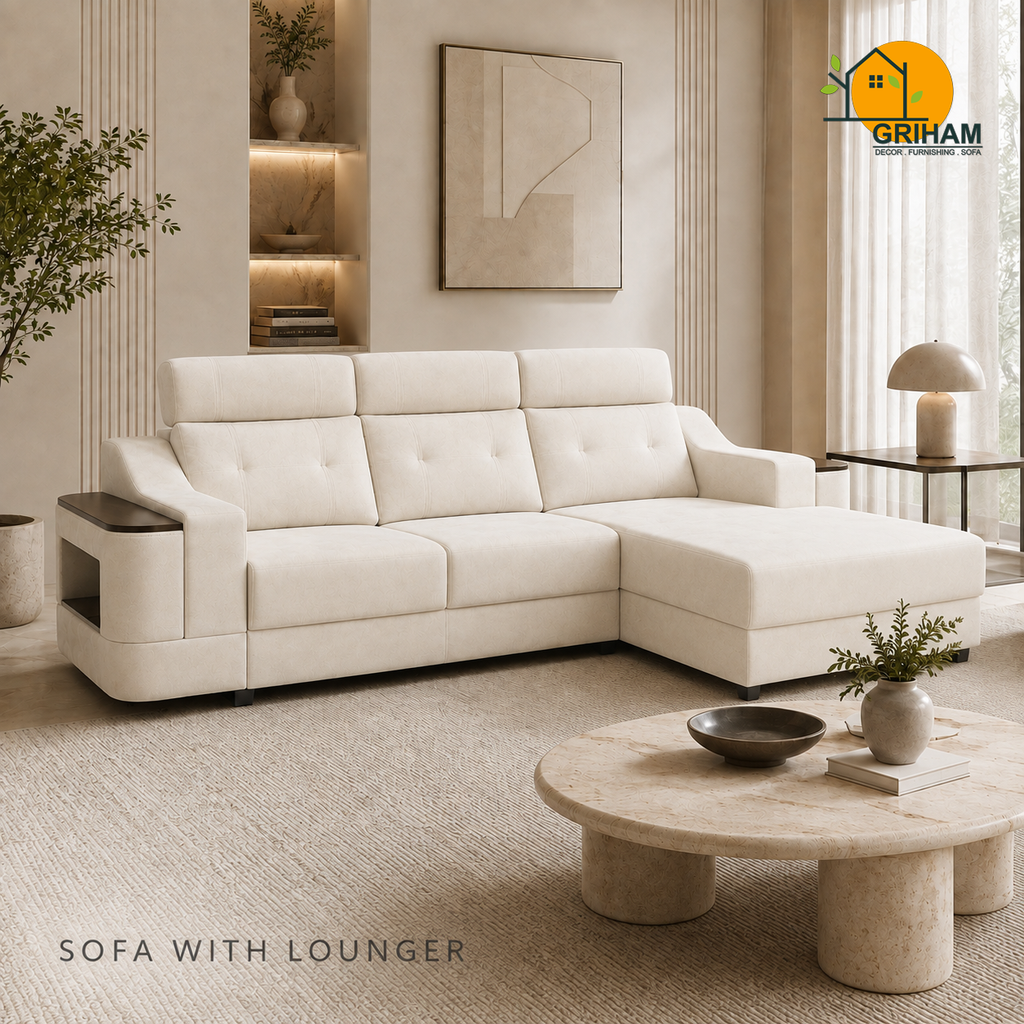 Haven Storage-Arm Sofa - 3+Lounger in Ivory | Griham Decor