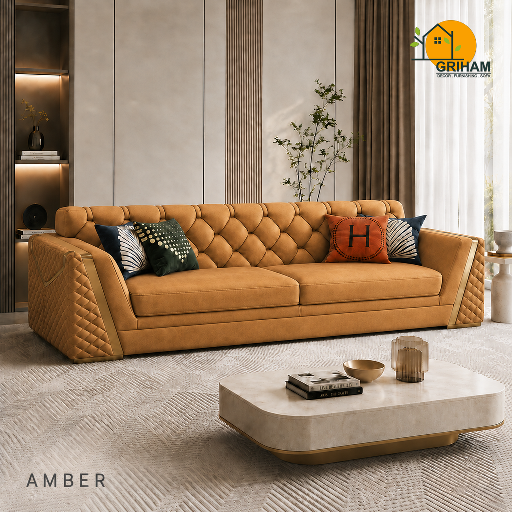 Imperial Diamond Sofa - 3 Seater in Amber | Griham Decor