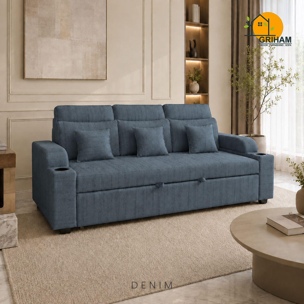 Metro Sofa-Cum-Bed - 3 Seater in Denim | Griham Decor