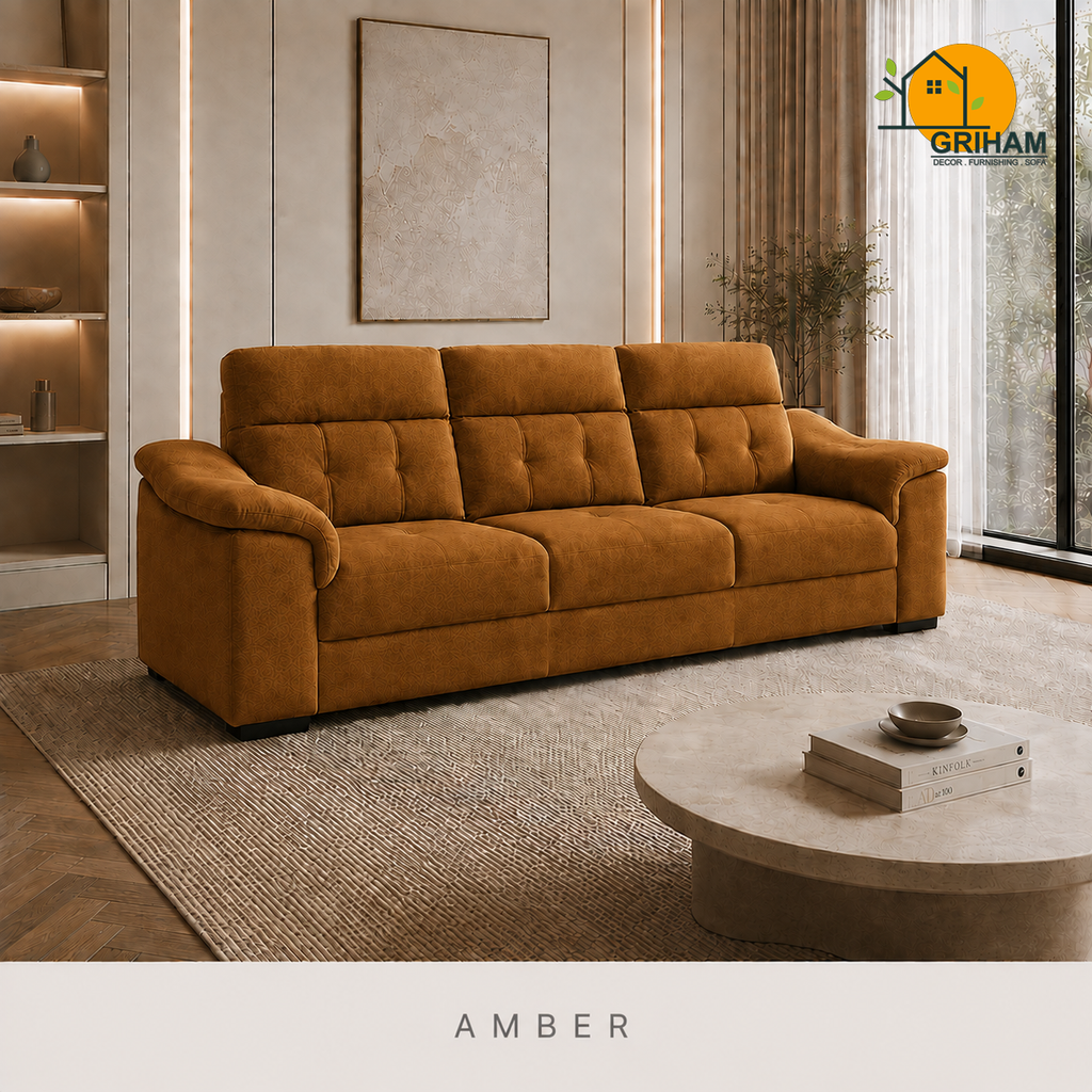 Regent High-Back Sofa - 3 Seater in Amber | Griham Decor