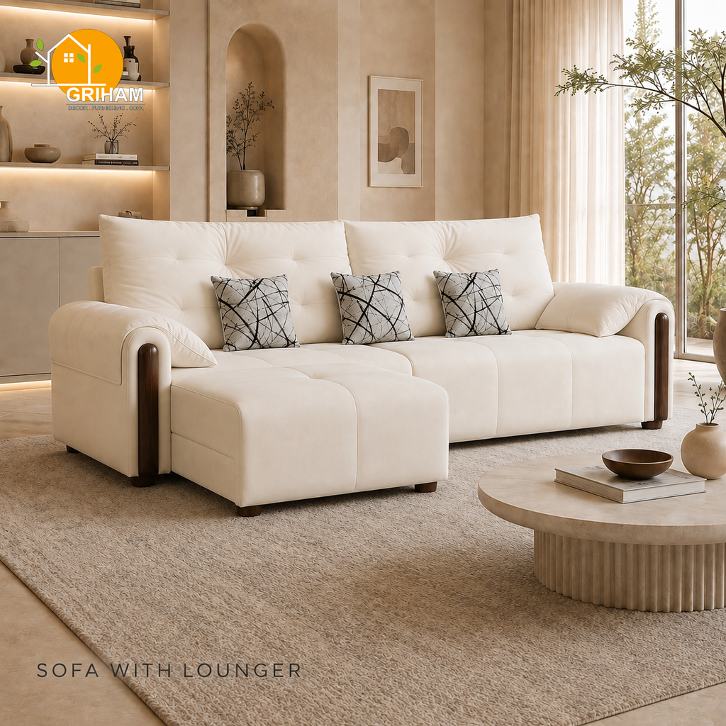 Cambridge Pillow-Back Sofa - 3+Lounger in Ivory | Griham Decor