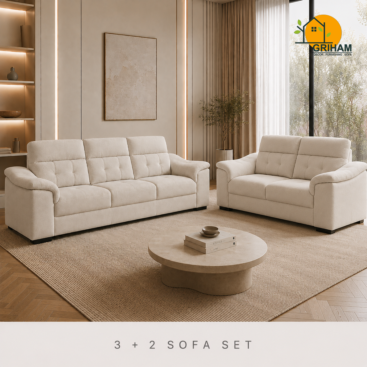 Regent High-Back Sofa - 3+2 Seater in Ivory | Griham Decor