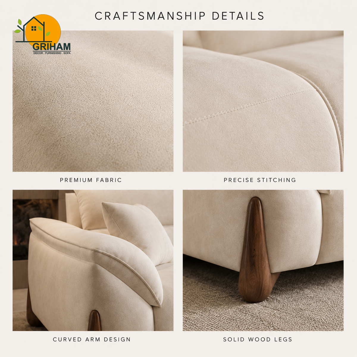 Kyoto Wood-Accent Sofa - product view 7 | Griham Decor