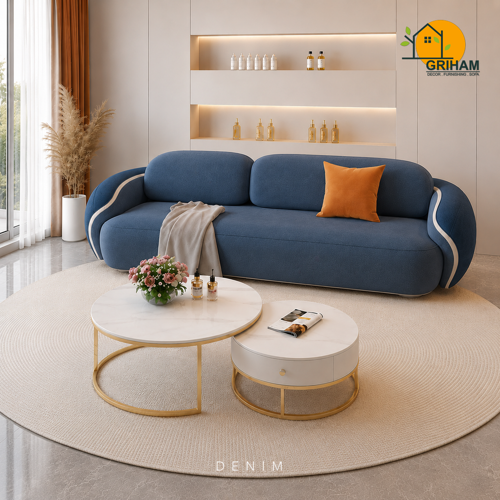 Lagoon Petal Sofa - 3 Seater in Denim | Griham Decor