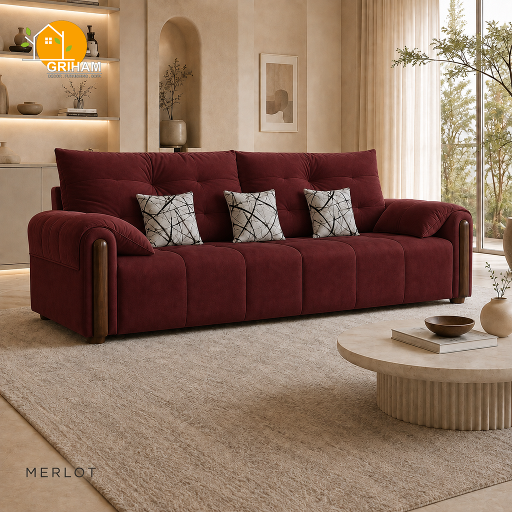 Cambridge Pillow-Back Sofa - 3 Seater in Merlot | Griham Decor