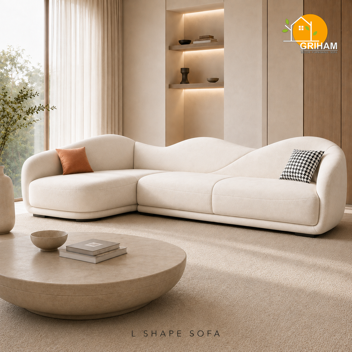 Serene Wave Sofa - 3+2 Corner in Ivory | Griham Decor