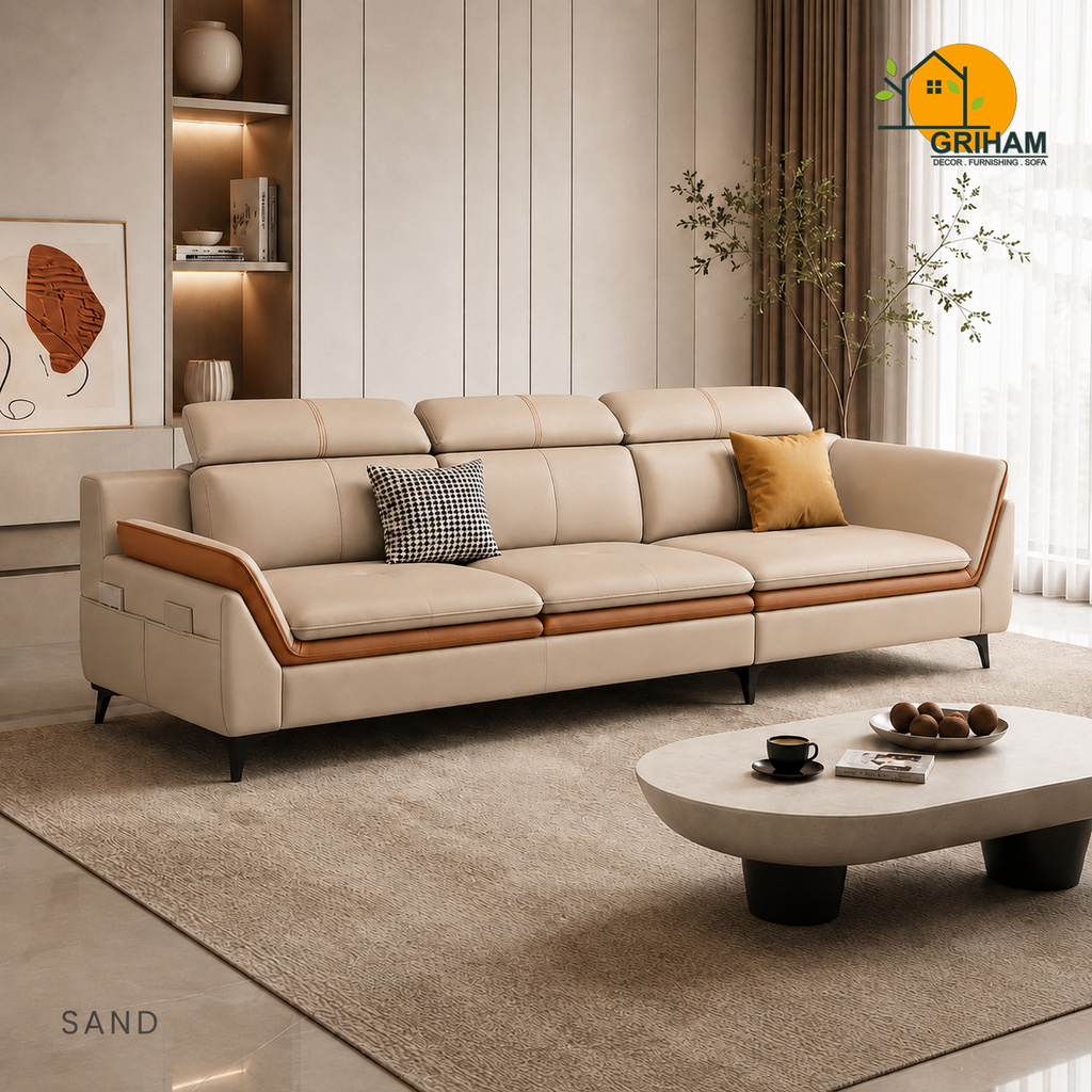 Aero Duo-Tone Sofa - 3 Seater in Sand | Griham Decor