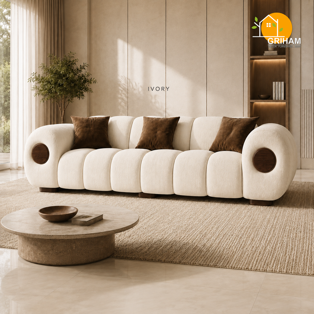 Orbit Statement Sofa - 3 Seater in Ivory | Griham Decor