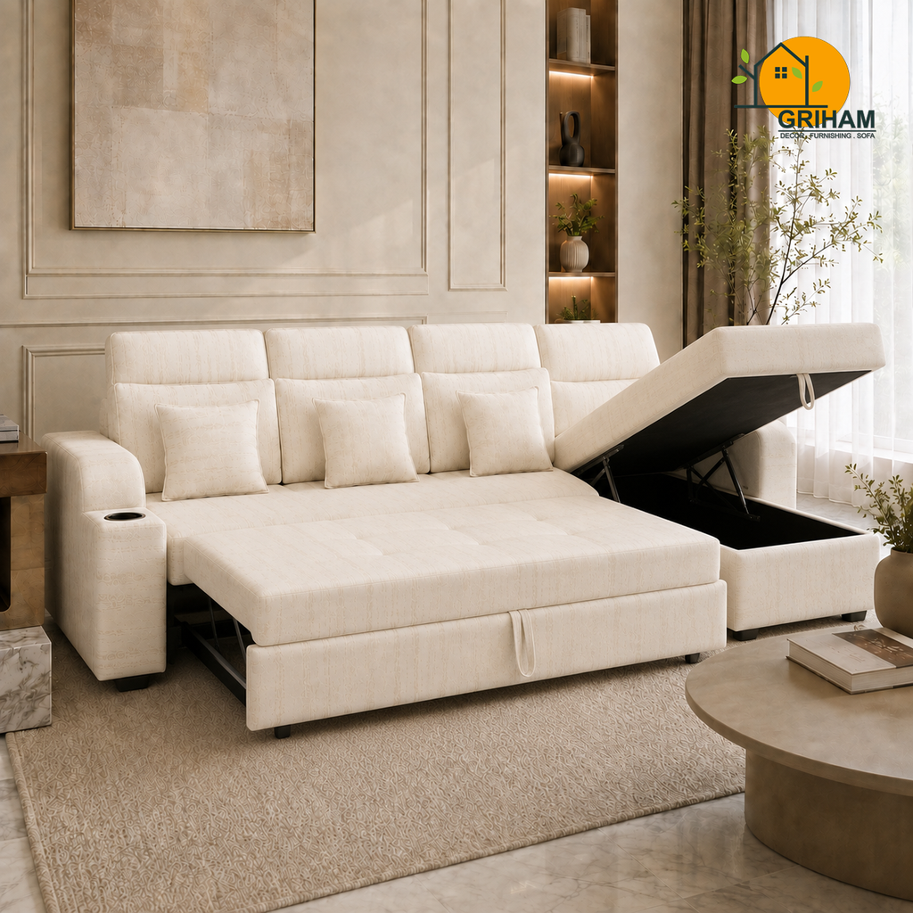 Metro Sofa-Cum-Bed - 3+Lounger in Ivory | Griham Decor