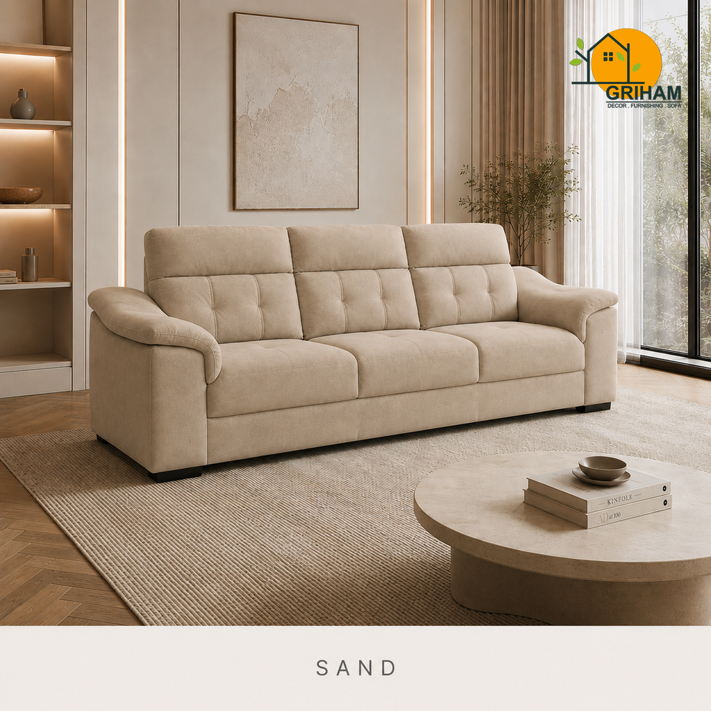 Regent High-Back Sofa - 3 Seater in Sand | Griham Decor