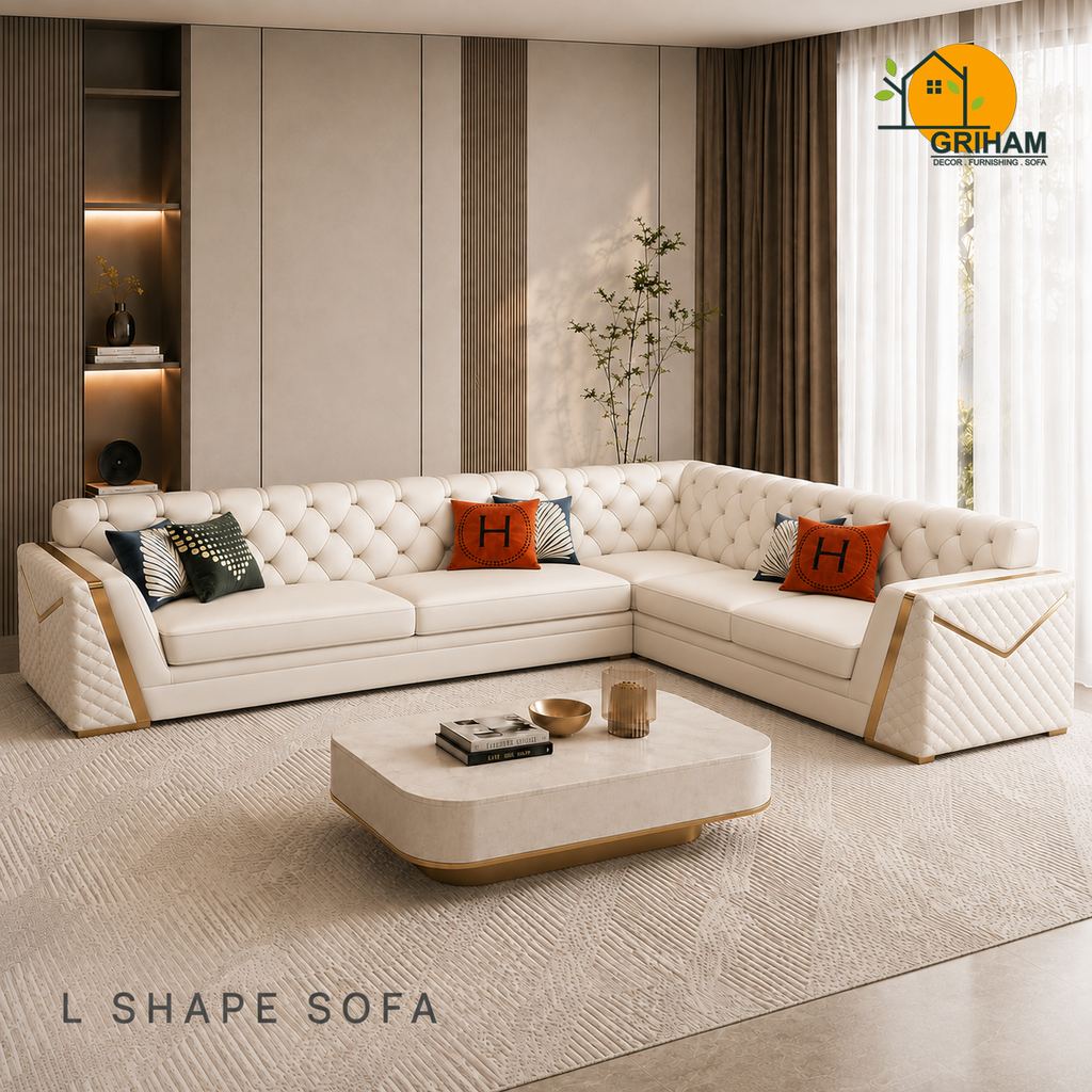 Imperial Diamond Sofa - 3+2 Corner in Ivory | Griham Decor