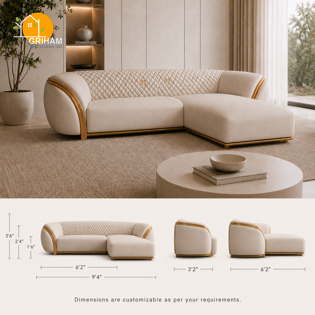 Aurelia Gold-Trim Sofa - product view 5 | Griham Decor