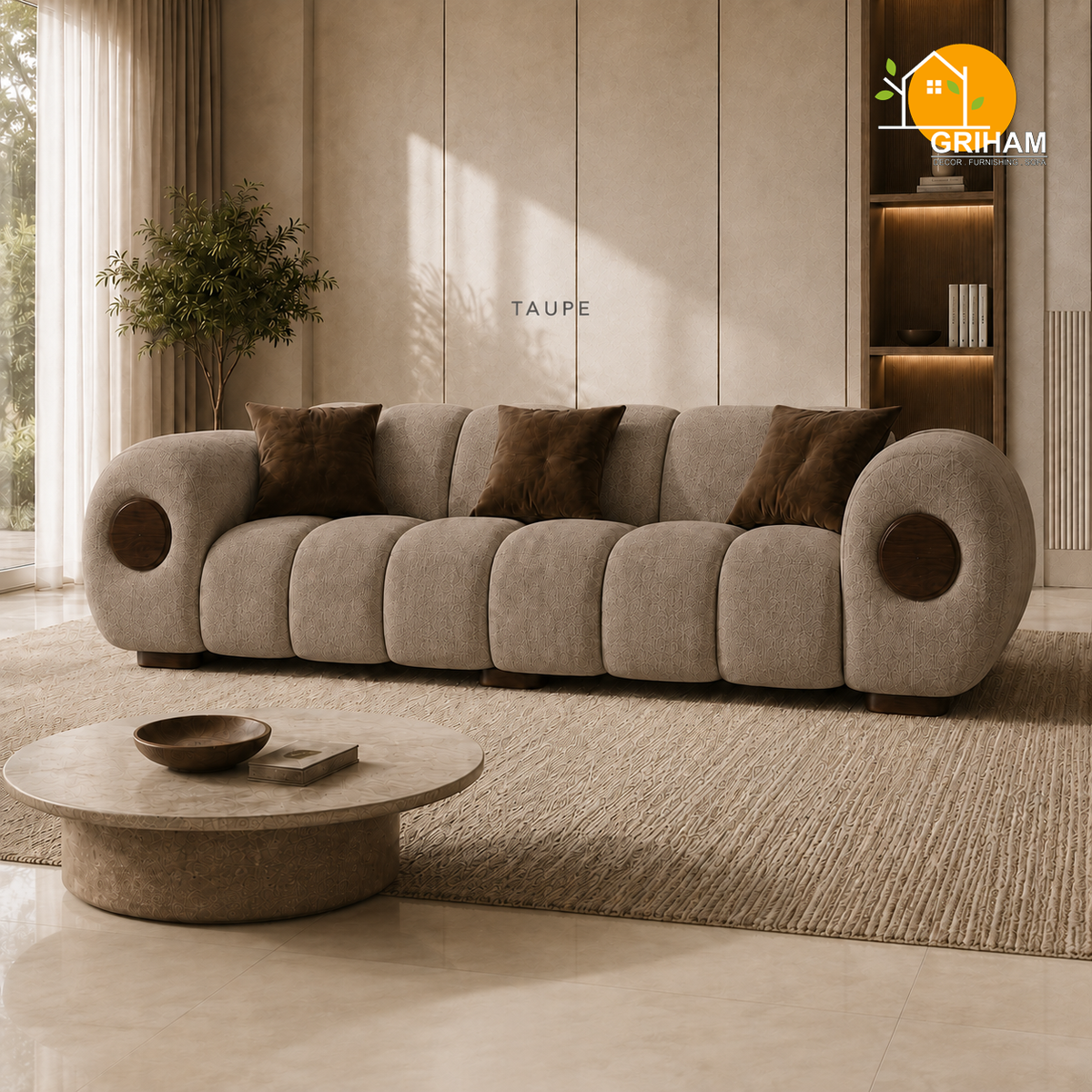 Orbit Statement Sofa - 3 Seater in Taupe | Griham Decor