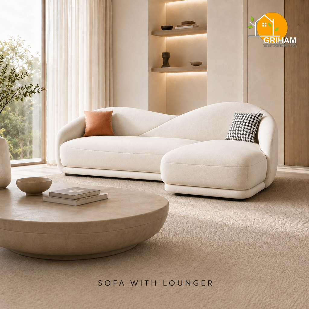 Serene Wave Sofa - 3+Lounger in Ivory | Griham Decor