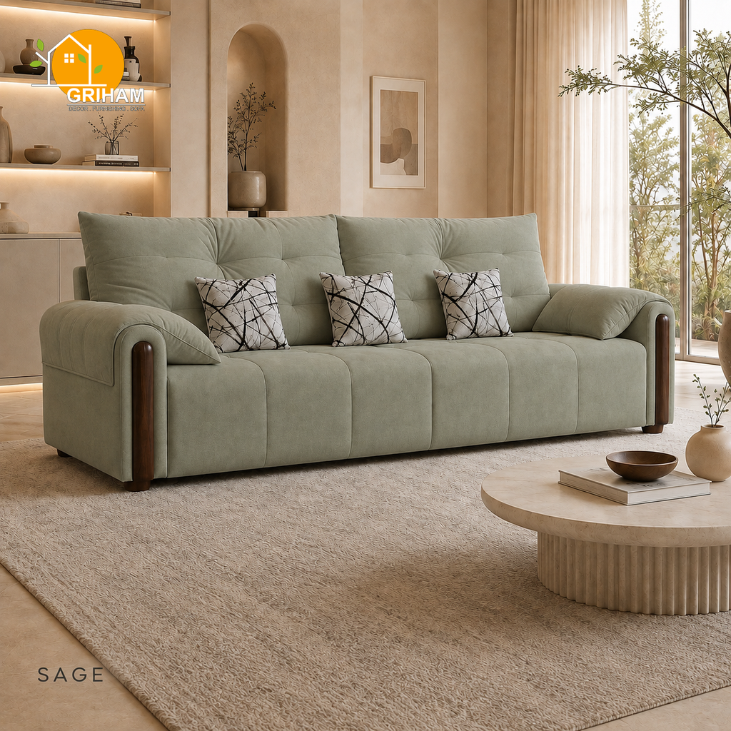Cambridge Pillow-Back Sofa - 3 Seater in Sage | Griham Decor