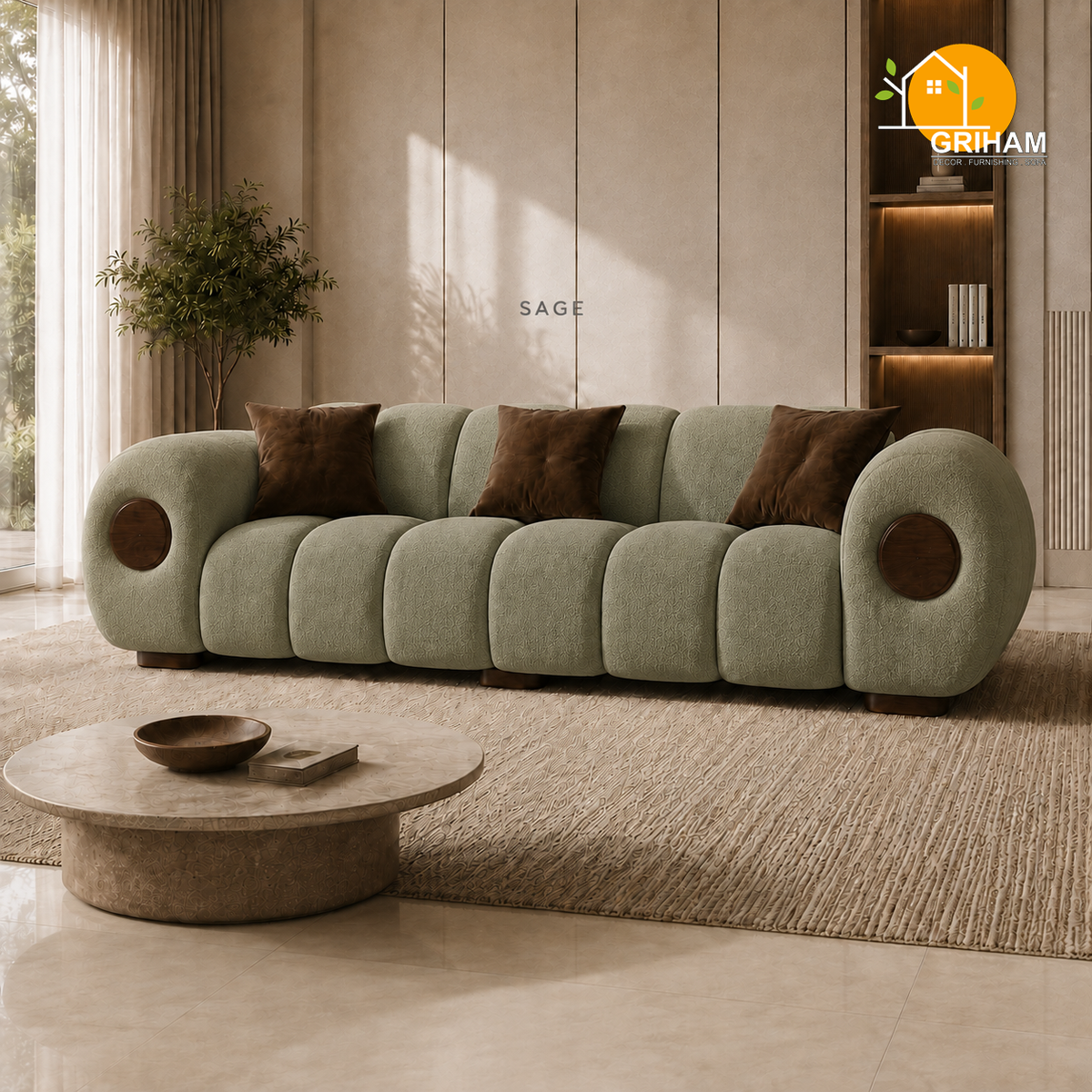 Orbit Statement Sofa - 3 Seater in Sage | Griham Decor