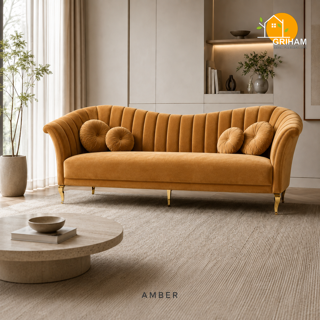 Celeste Fan-Back Sofa - 3 Seater in Amber | Griham Decor