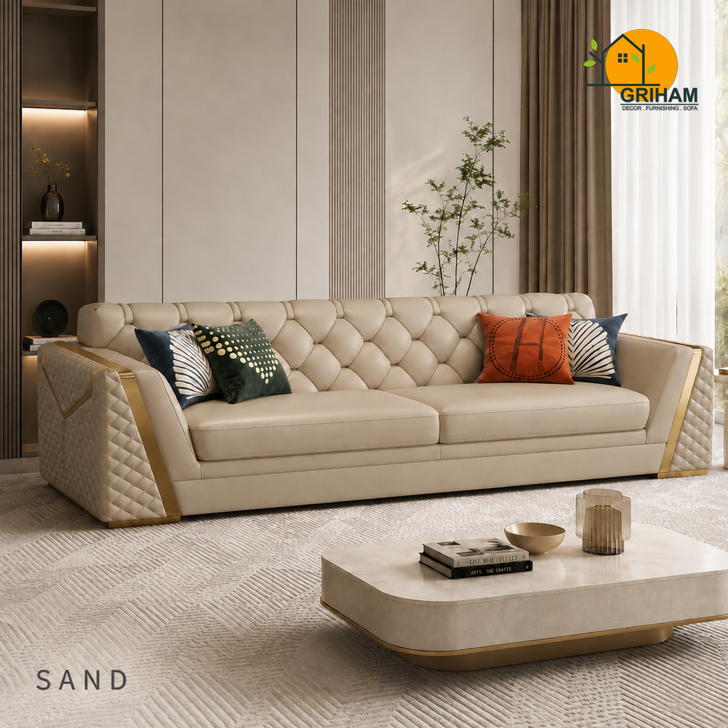 Imperial Diamond Sofa - 3 Seater in Sand | Griham Decor